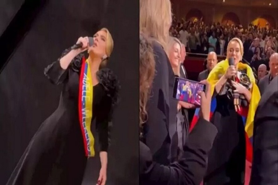 Adele lució envuelta en la bandera de Colombia