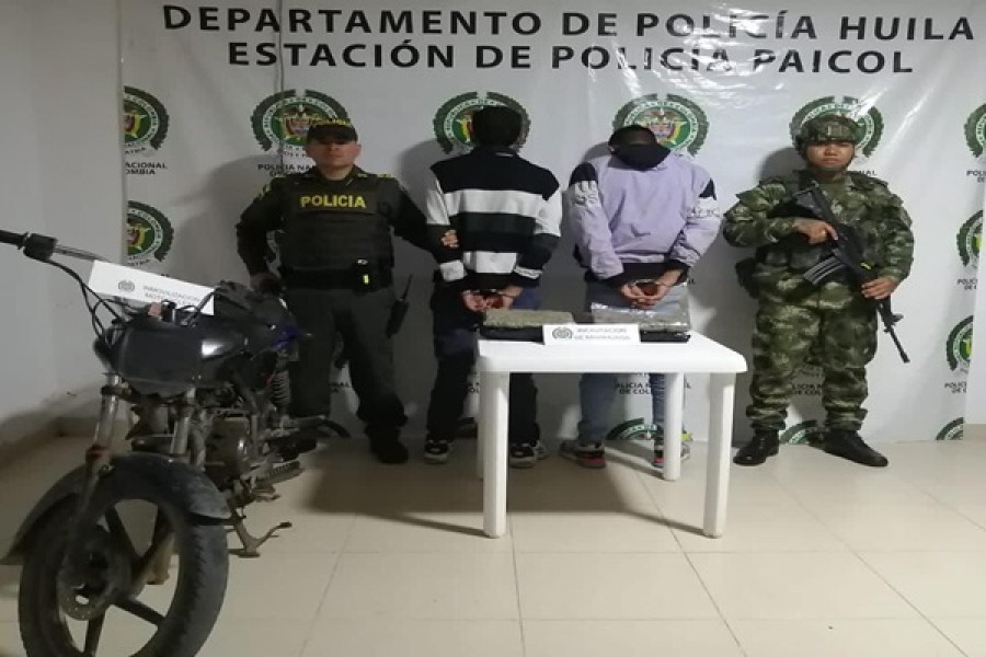 Dos hombres capturados con 2 mil gramos de marihuana en Paicol